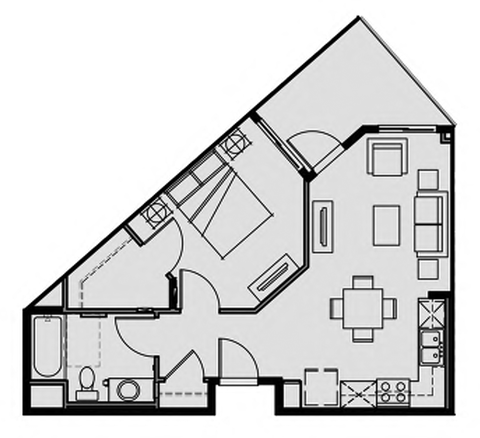 Unit 1.2 1 Bed 1 Bath 586 sq ft